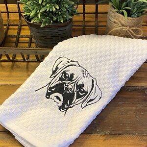 Boxer Dog Kitchen Waffle Tea Towel, Embroidered, Dog Mom Gift Idea